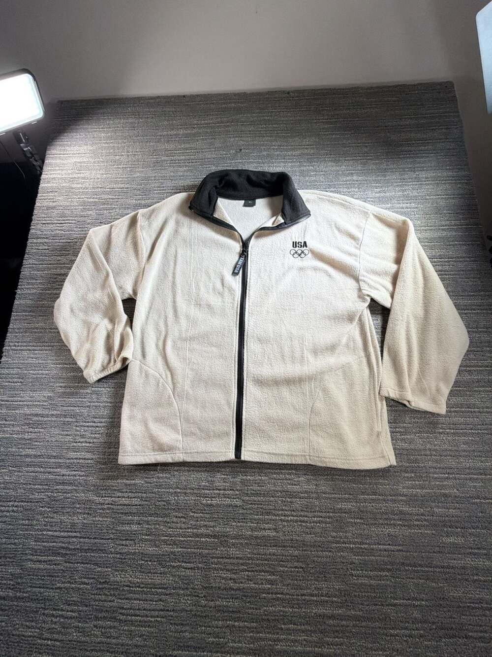 Team USA Olympic Fleece Full Zip Jacket Beige Size XL
